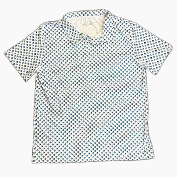 Old Fashioned Golf BreakthrU White Blue Black Geo Print Performance SS Polo Sz L - Picture 1 of 11